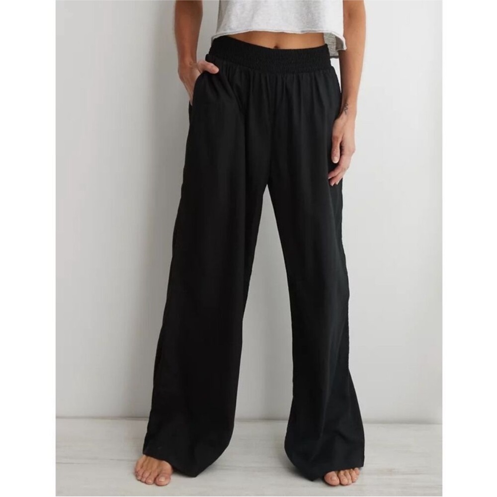 NWT Aerie Black Wide-Leg Linen Pants - XS